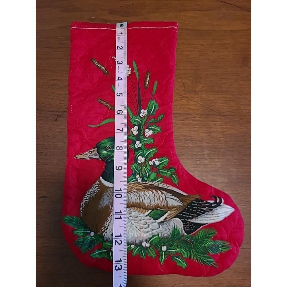 HANDMADE Christmas Stocking Colorful Duck Multicolored Quilted Fabric Mistletoe‎ - Picture 3 of 6